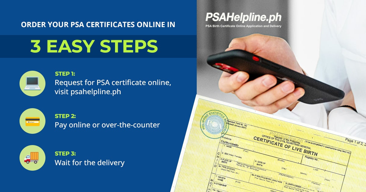  A three-step guide to ordering PSA certificates online at PSAhelpline.ph.